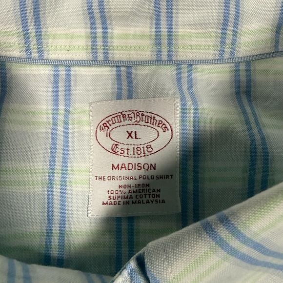 Brooks Brothers Shirt Mens XL Blue Green Plaid Madison Non Iron Button Down - Picture 4 of 11
